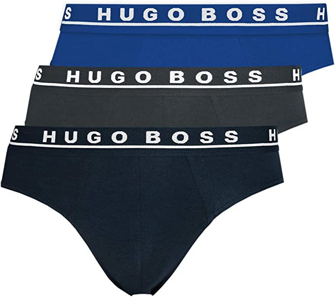 Hugo Boss Stretch Cotton Briefs Pack of 3 – Black / Anthracite / Blue