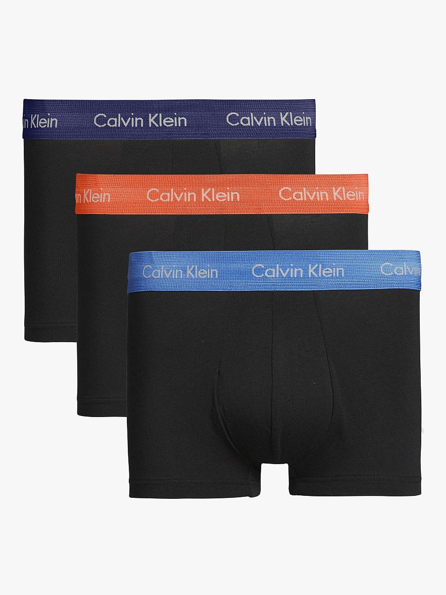 Calvin Klein Contrast Waistband Low Rise Trunks, Pack of 3, Navy/Orange/Blue