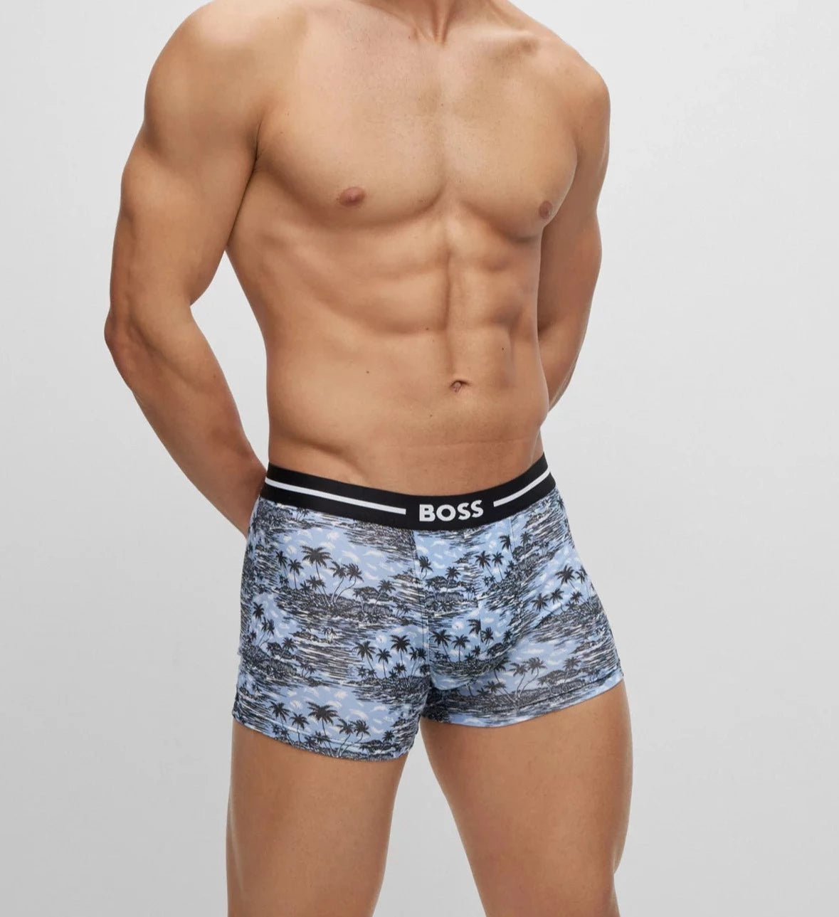 Boss 3 Pack of Stretch-Cotton Trunks - Blue Patterned