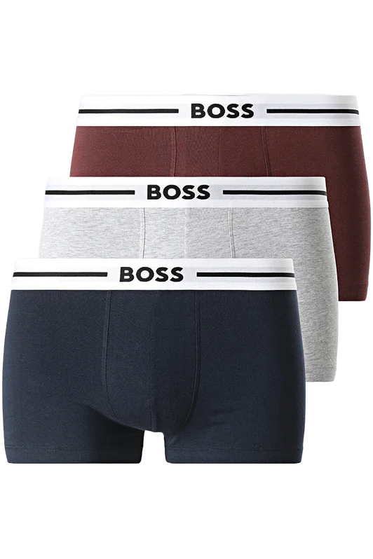 Boss 3 Pack of Stretch-Cotton Trunks - Blue/Burgundy/Grey