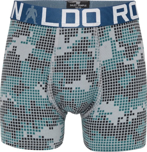 CR7 2-Pack Boy's Cotton Boxer Shorts Trunks - Green / Grey Print