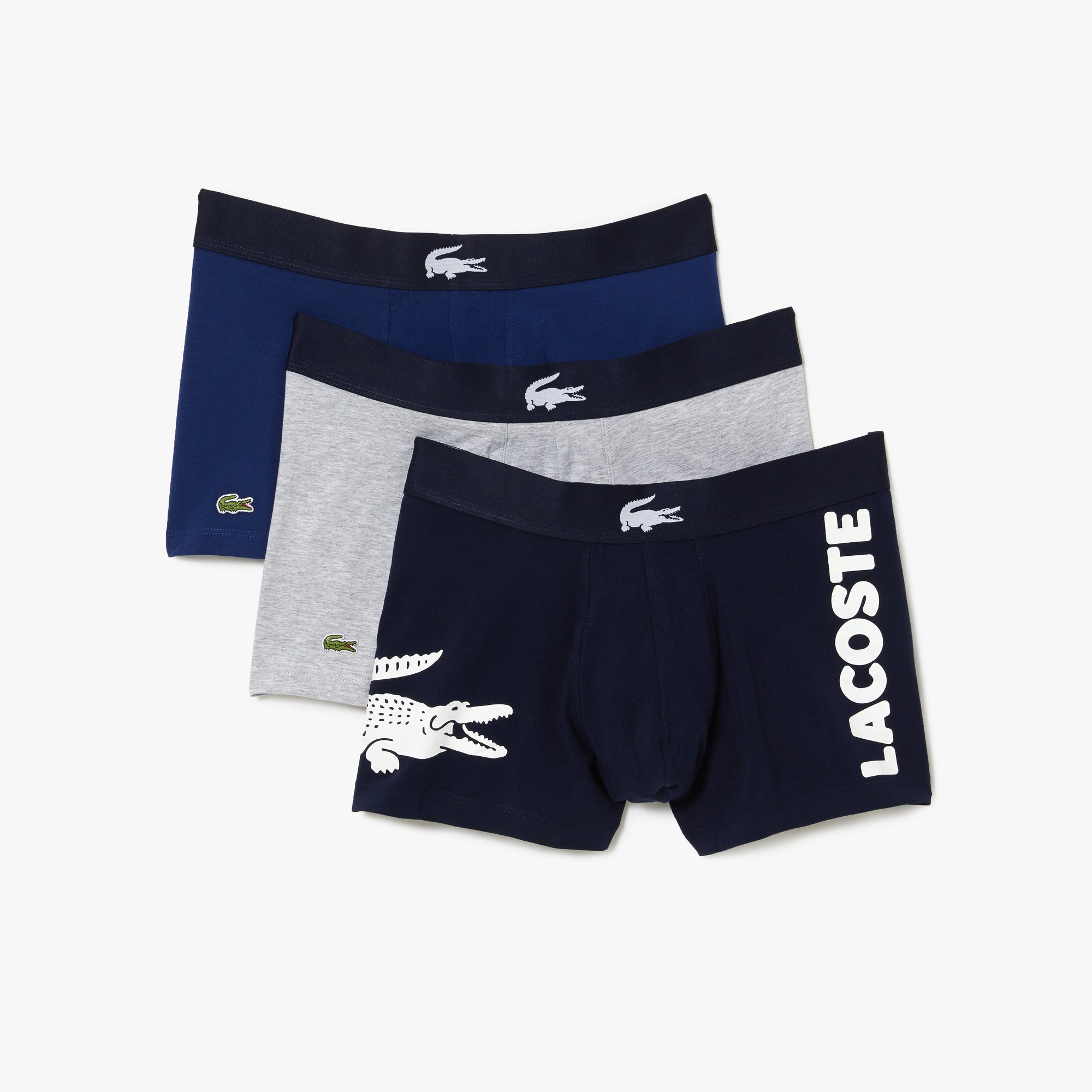 Lacoste Men’s Mismatched Stretch Cotton Trunk 3-Pack - Blue / Navy / Grey