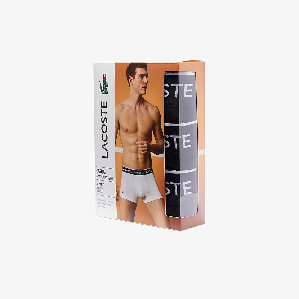 Lacoste Pack Of 3 Casual Black Cotton Stretch Trunks