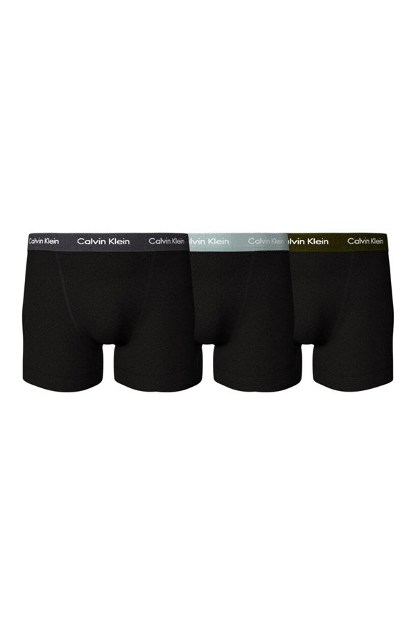 Calvin Klein - 3 Pack Cotton Stretch Trunks - Black with Coloured Waistband