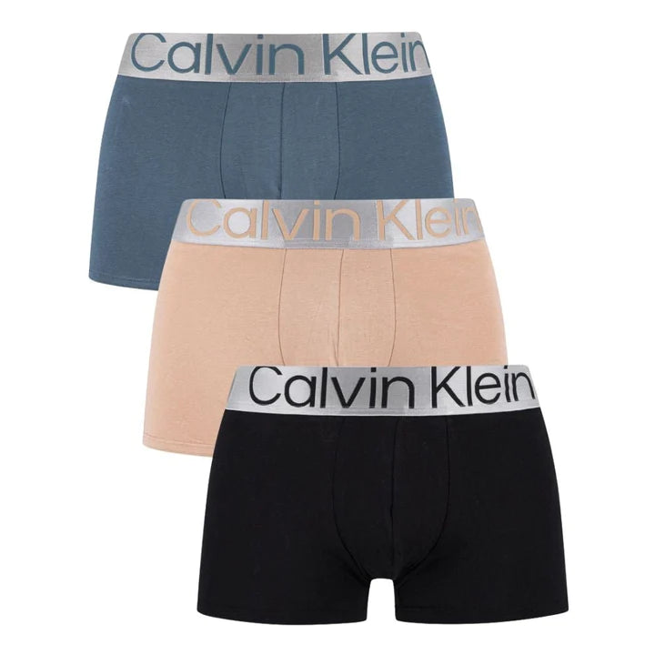 Calvin Klein Reconsidered Steel Trunks 3 Pack - Blue Lake/Clay/Black