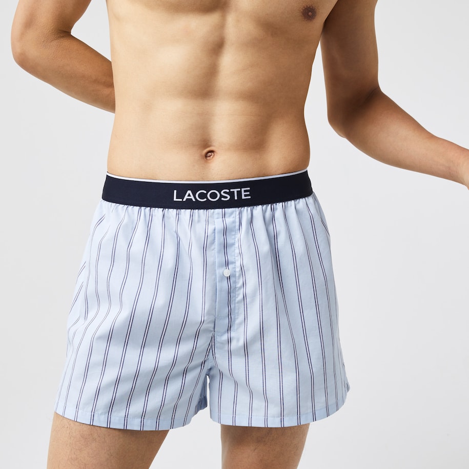 Lacoste Men's Cotton Poplin Boxer 3-Pack- Navy/Blue/stripe