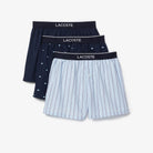 Lacoste Men's Cotton Poplin Boxer 3-Pack- Navy/Blue/stripe