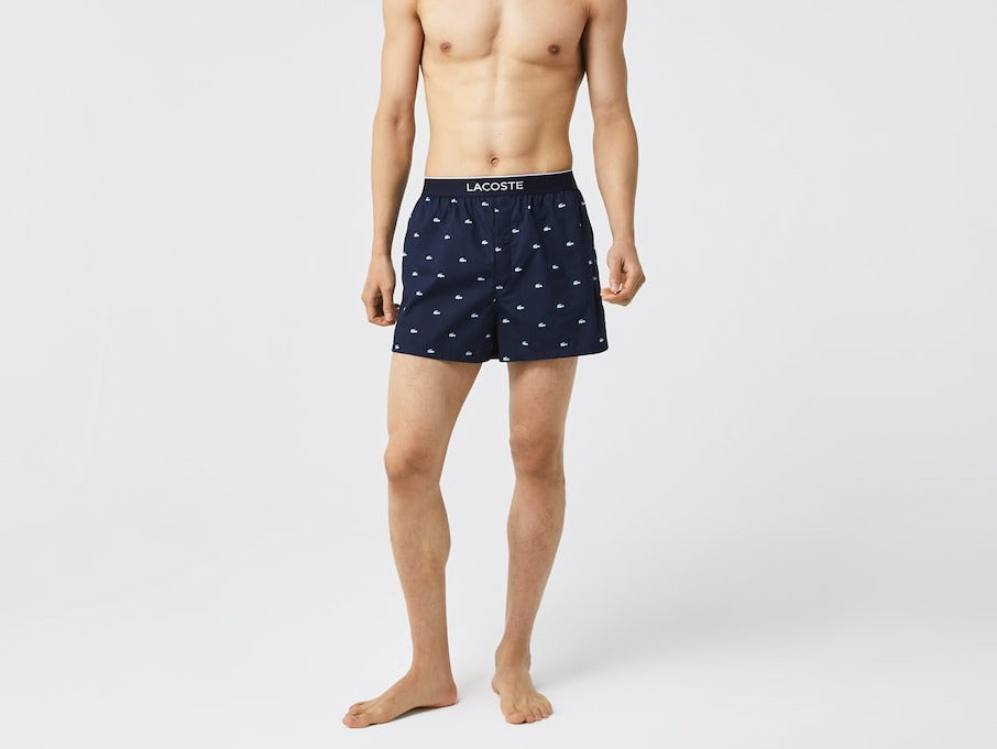 Lacoste Men's Cotton Poplin Boxer 3-Pack- Navy/Blue/stripe