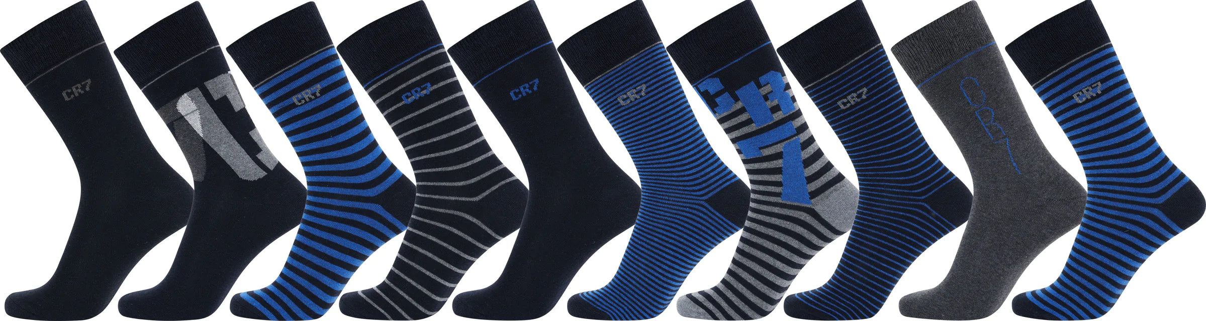 CR7 10-Pack Men's Socks - Size 7-12 ( Black/Grey/Blue/Stripe )