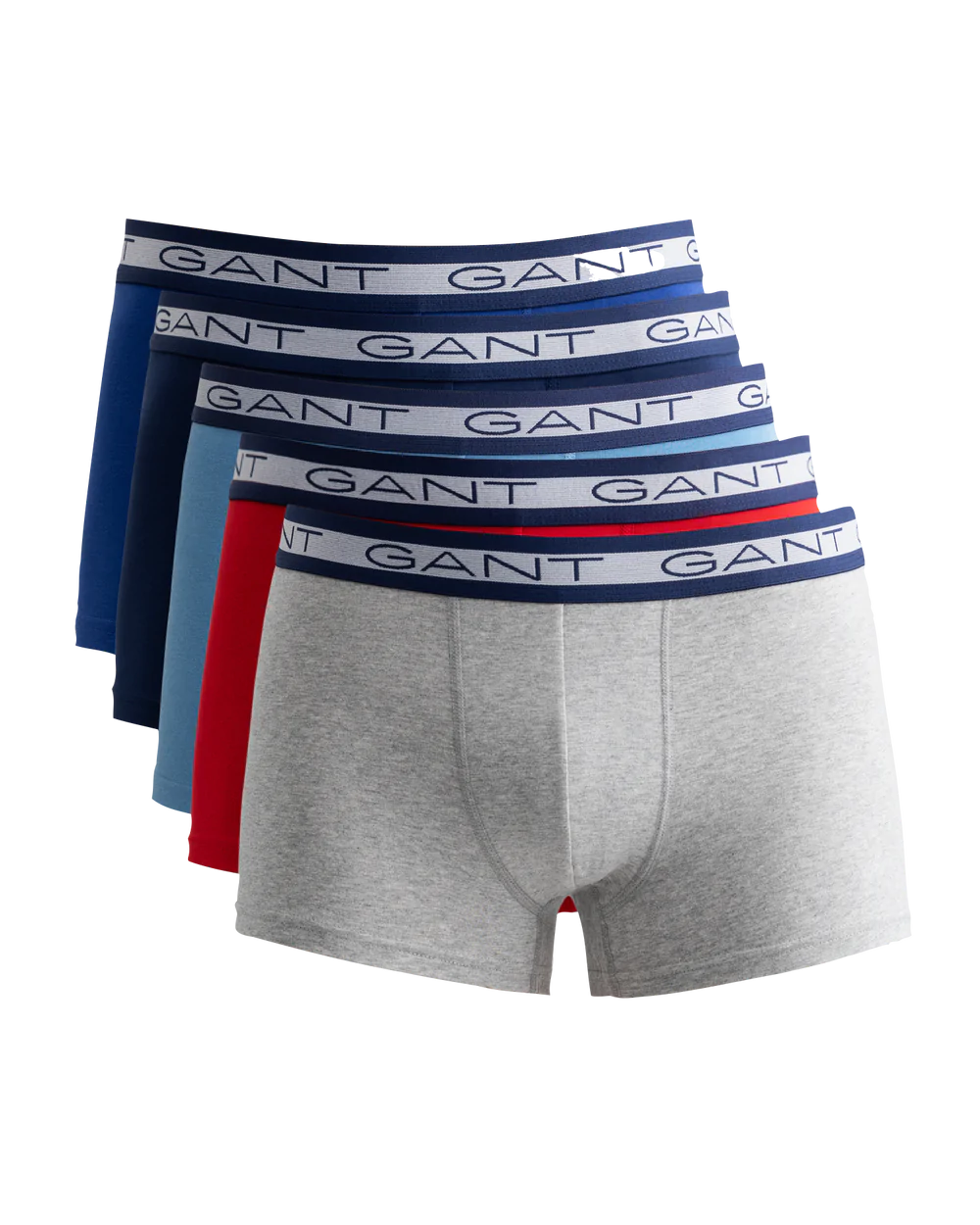 GANT - 5 Pack Stretch Cotton Trunks - Red/Navy/ Grey/Blue/Light Blue