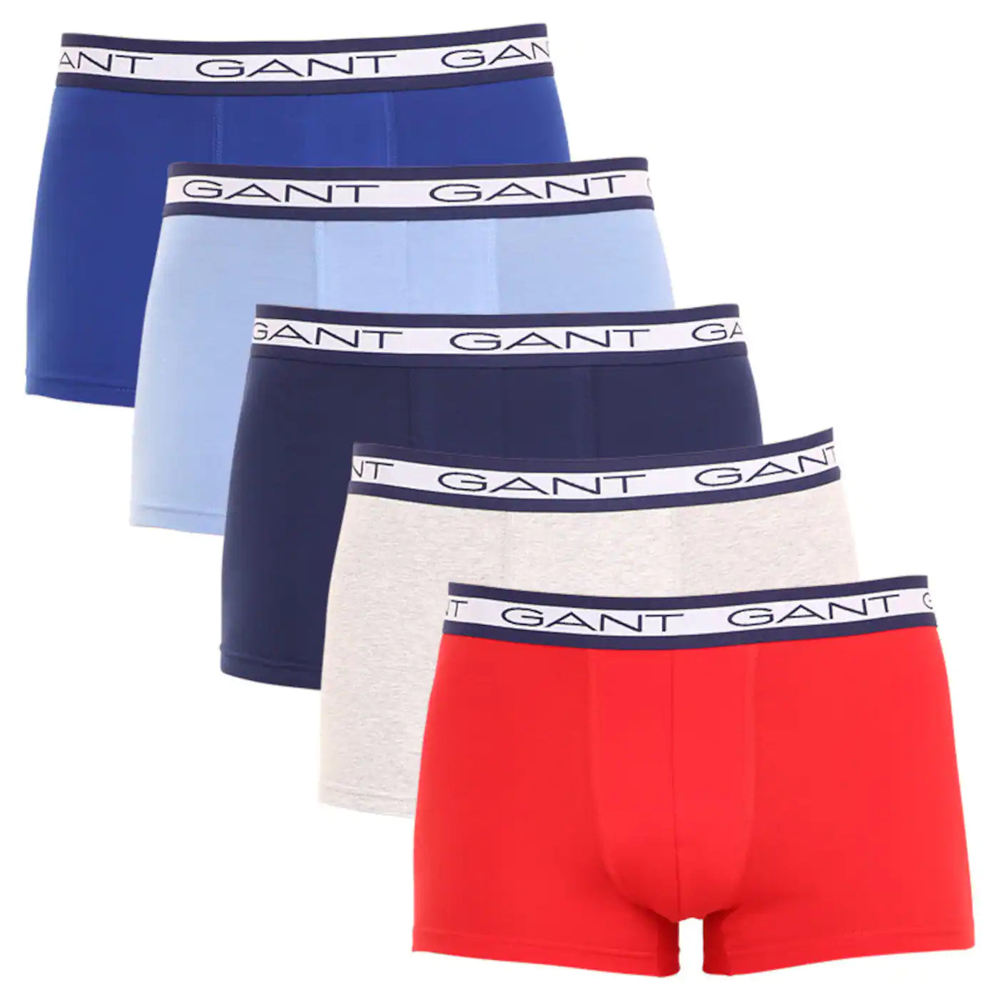 GANT - 5 Pack Stretch Cotton Trunks - Red/Navy/ Grey/Blue/Light Blue