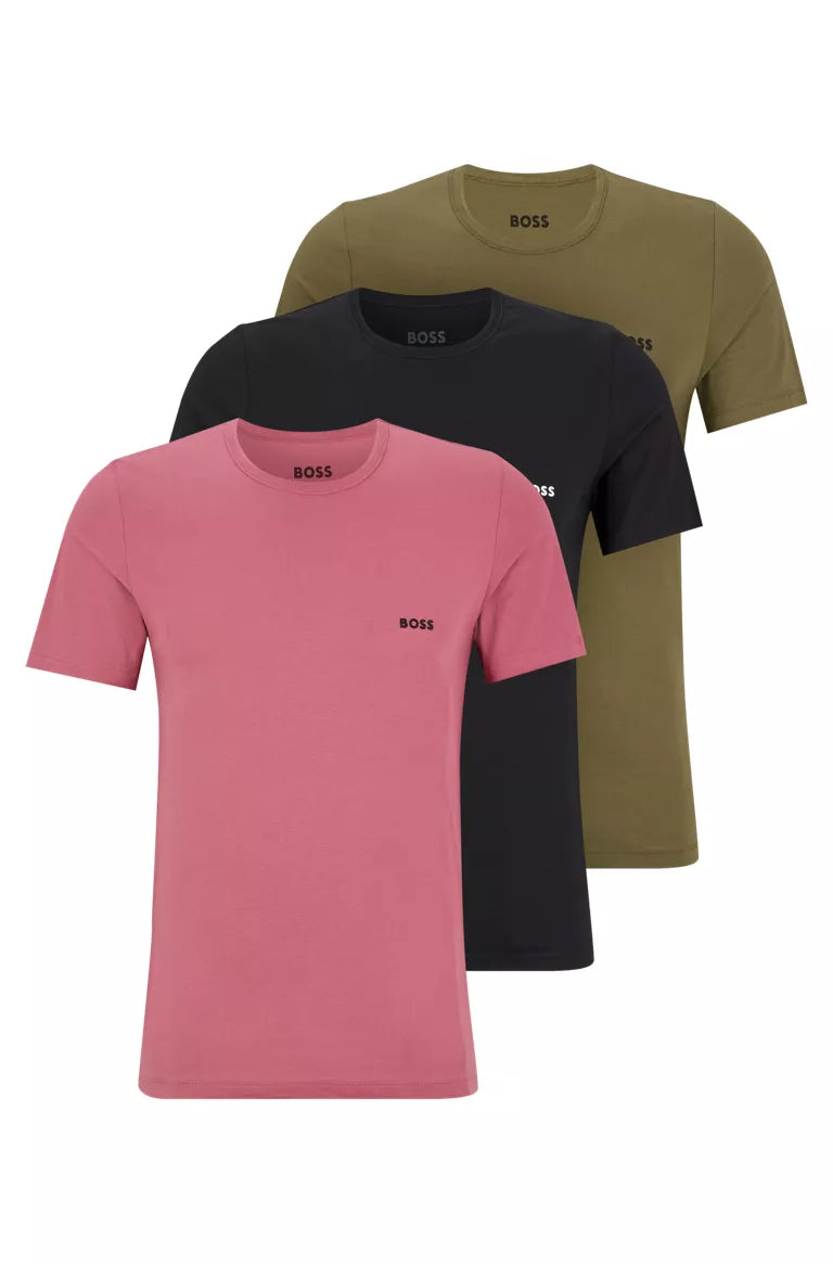 BOSS Bodywear 3 Pack Crew Neck T-Shirts - Black/Pink/Green