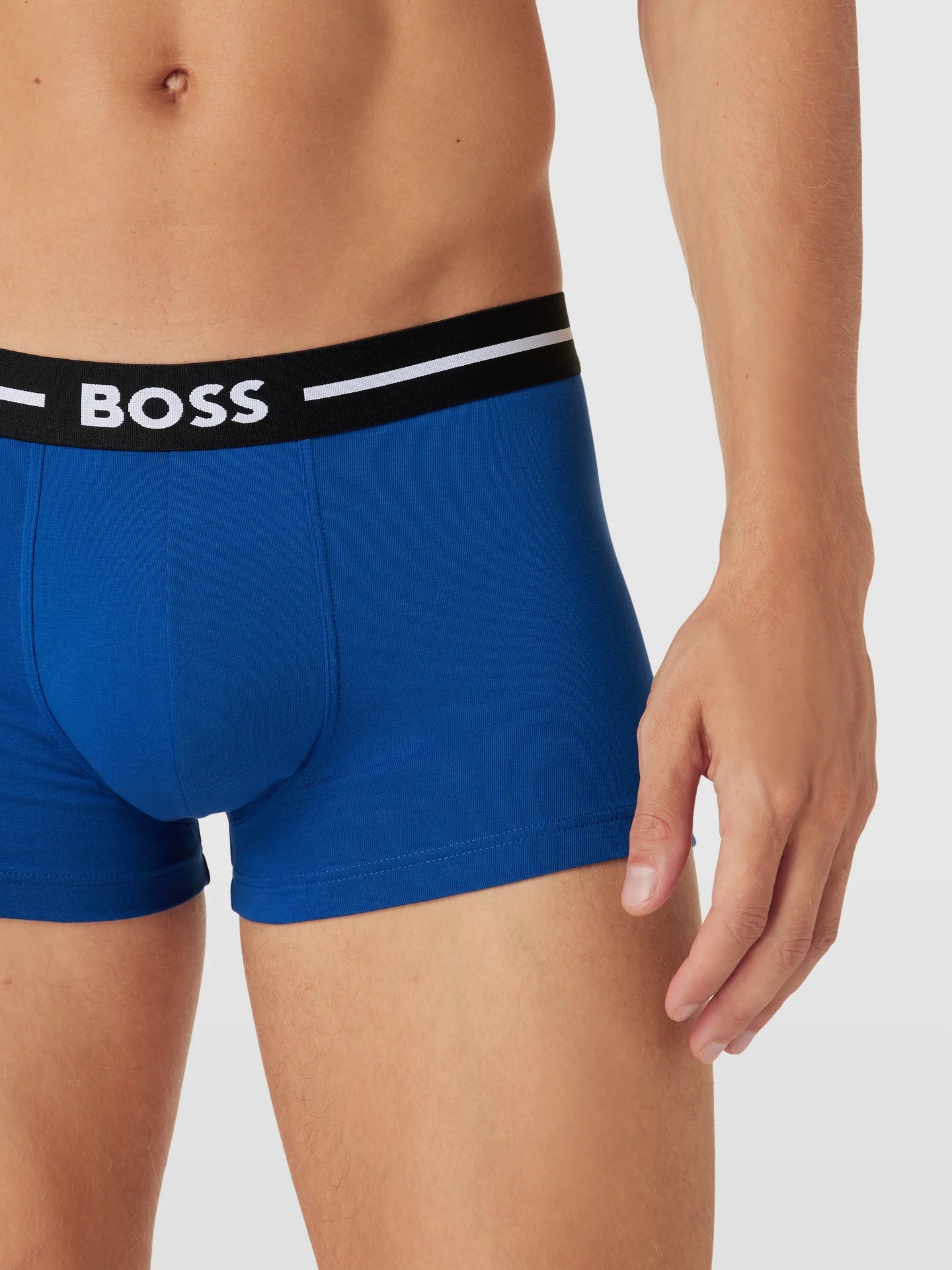 Boss - 3 Pack of Stretch Cotton Trunks with Logo Waistbands - Red/Navy/Blue