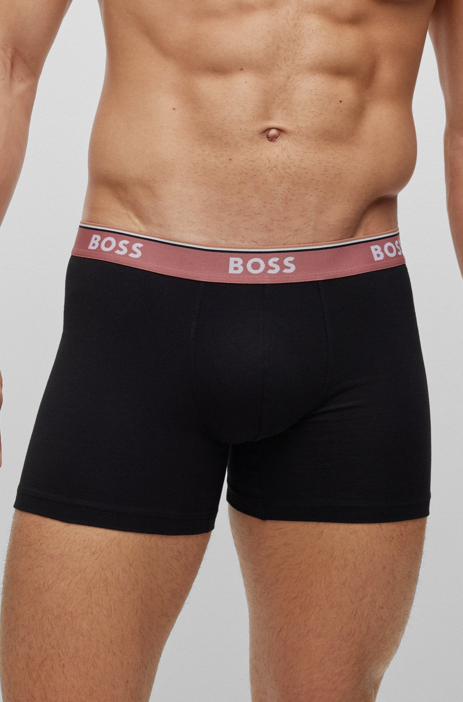 Boss 3 Pack of Stretch Cotton Boxer Briefs - Black Coloured Waistband