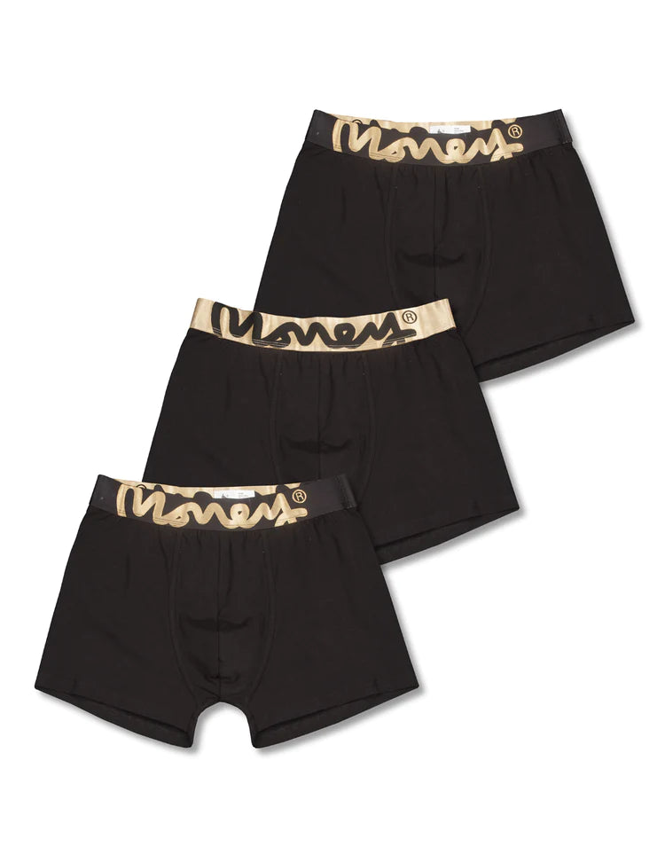 Money Clothing - 3 Pack Cotton Stretch Trunks - Black with Gold Waistband