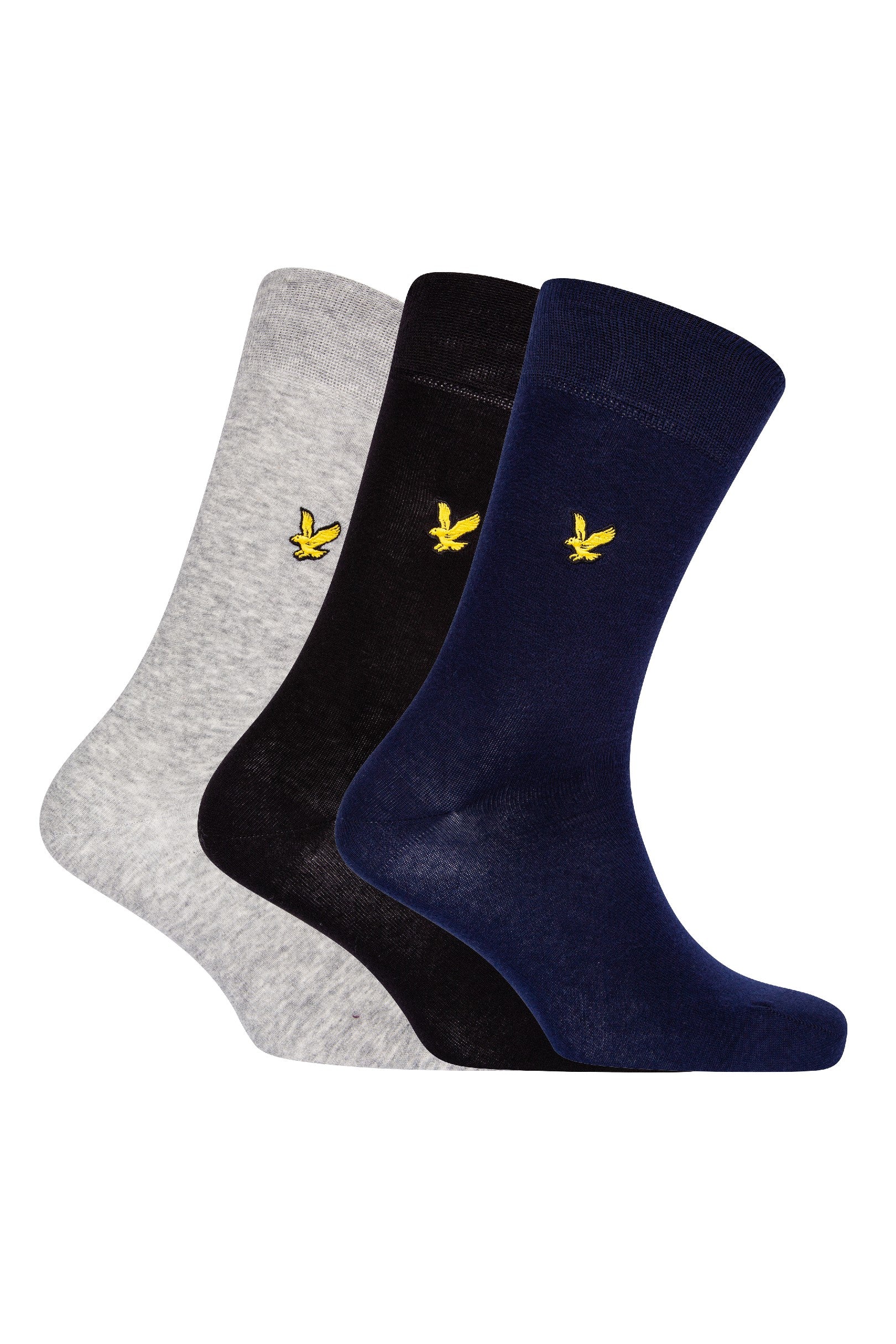 Lyle & Scott 3 Pack Angus Socks with Eagle Embroidery - Grey Marl - Peacoat - Black