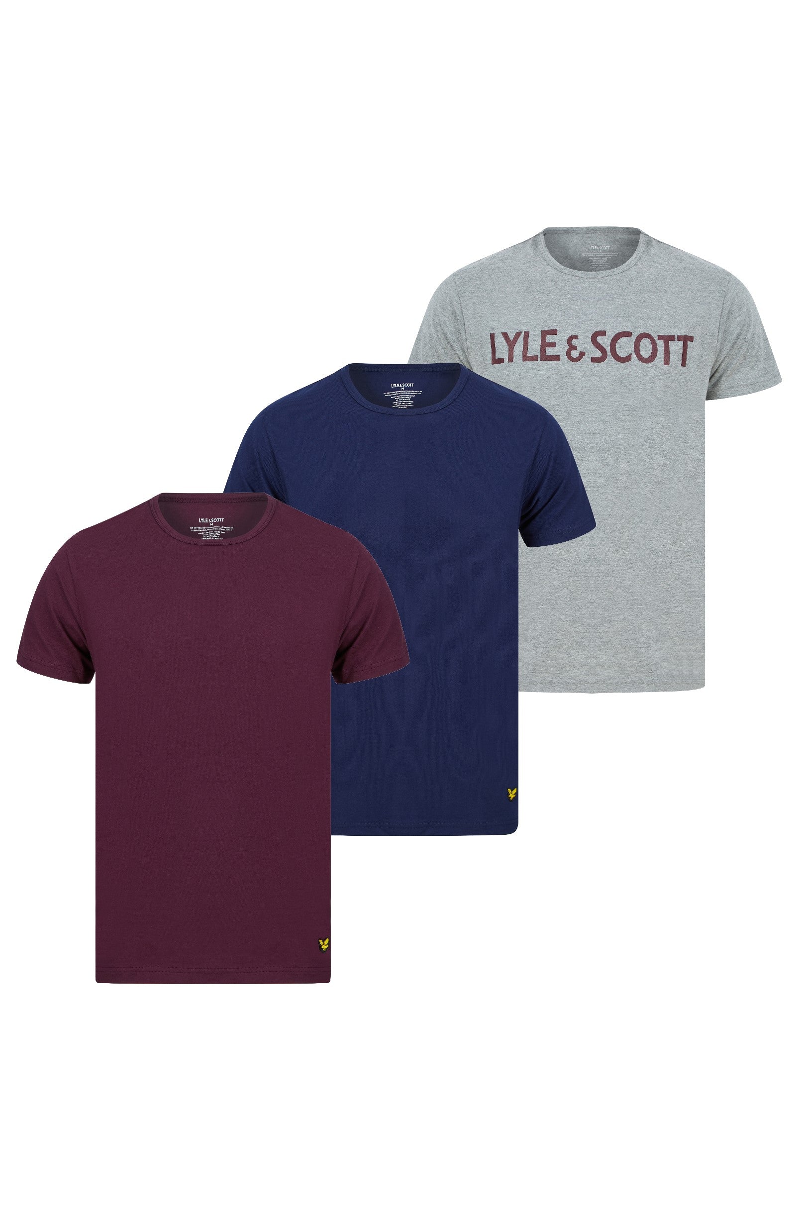 Lyle & Scott 3 Pack 3 Pack August Multi T Shirts - (Wine Tasting - Peacoat - Grey Marl)