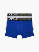 Calvin Klein 2 Pack Organic Cotton Boys Trunks – CK ONE ( Grey / Blue )