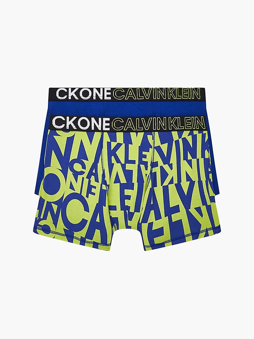 Calvin Klein 2 Pack Organic Cotton Boys Trunks - CK ONE ( Blue / Green )