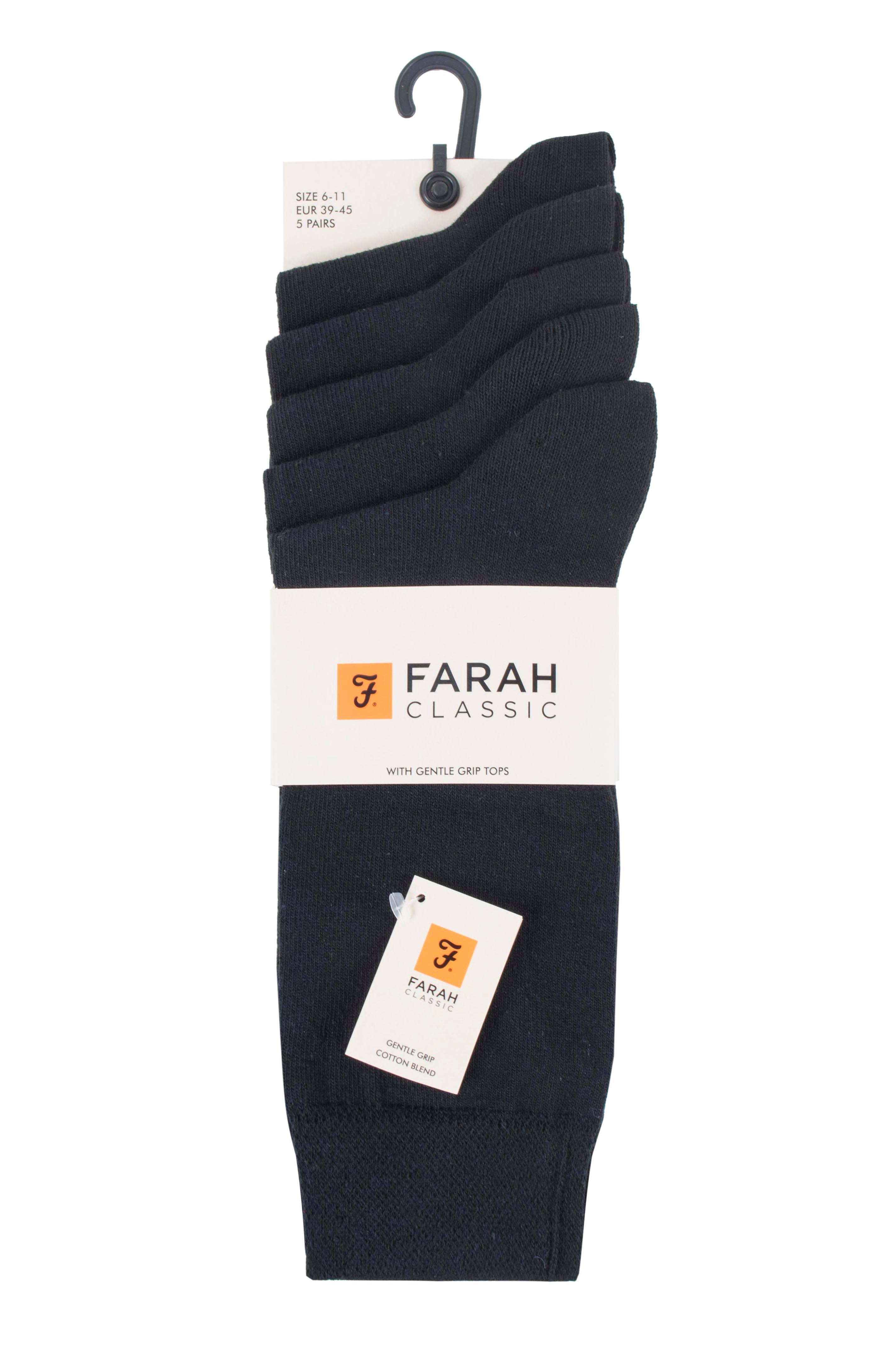 Farah Men's 5 Pack Cotton Rich Plain Jaquard Socks, Size 6-11