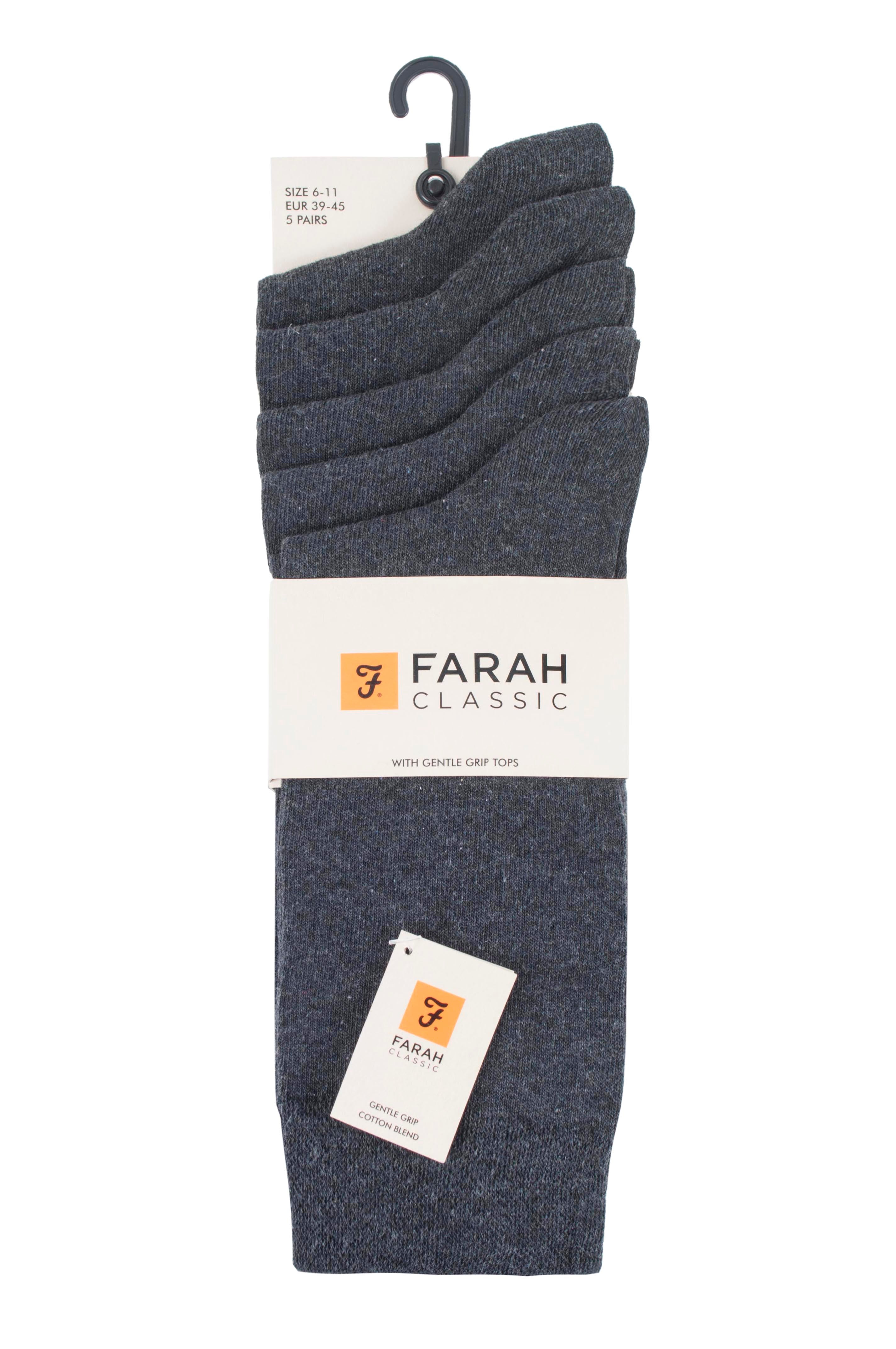 Farah Men's 5 Pack Cotton Rich Plain Jaquard Socks, Size 6-11