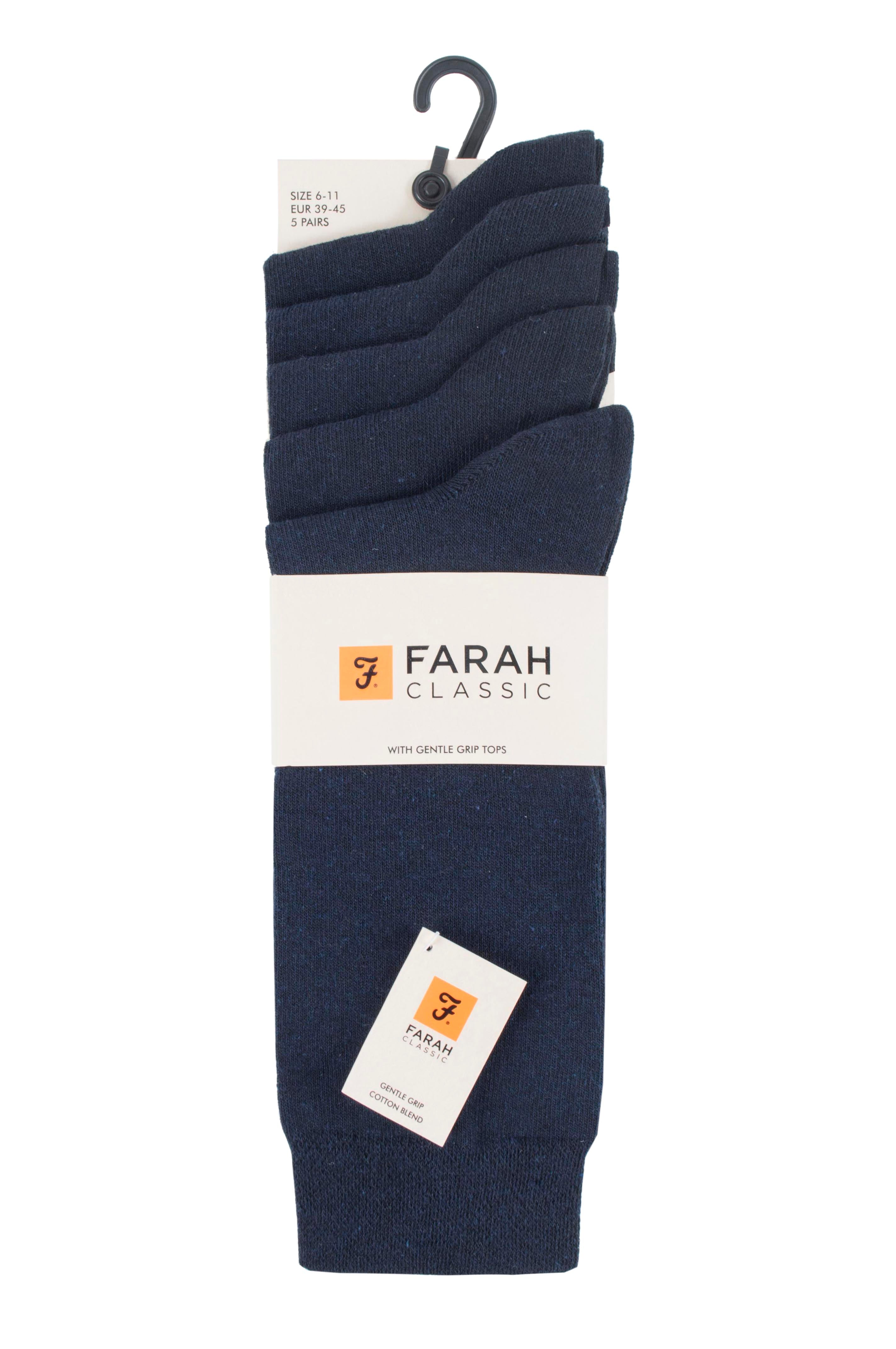 Farah Men's 5 Pack Cotton Rich Plain Jaquard Socks, Size 6-11