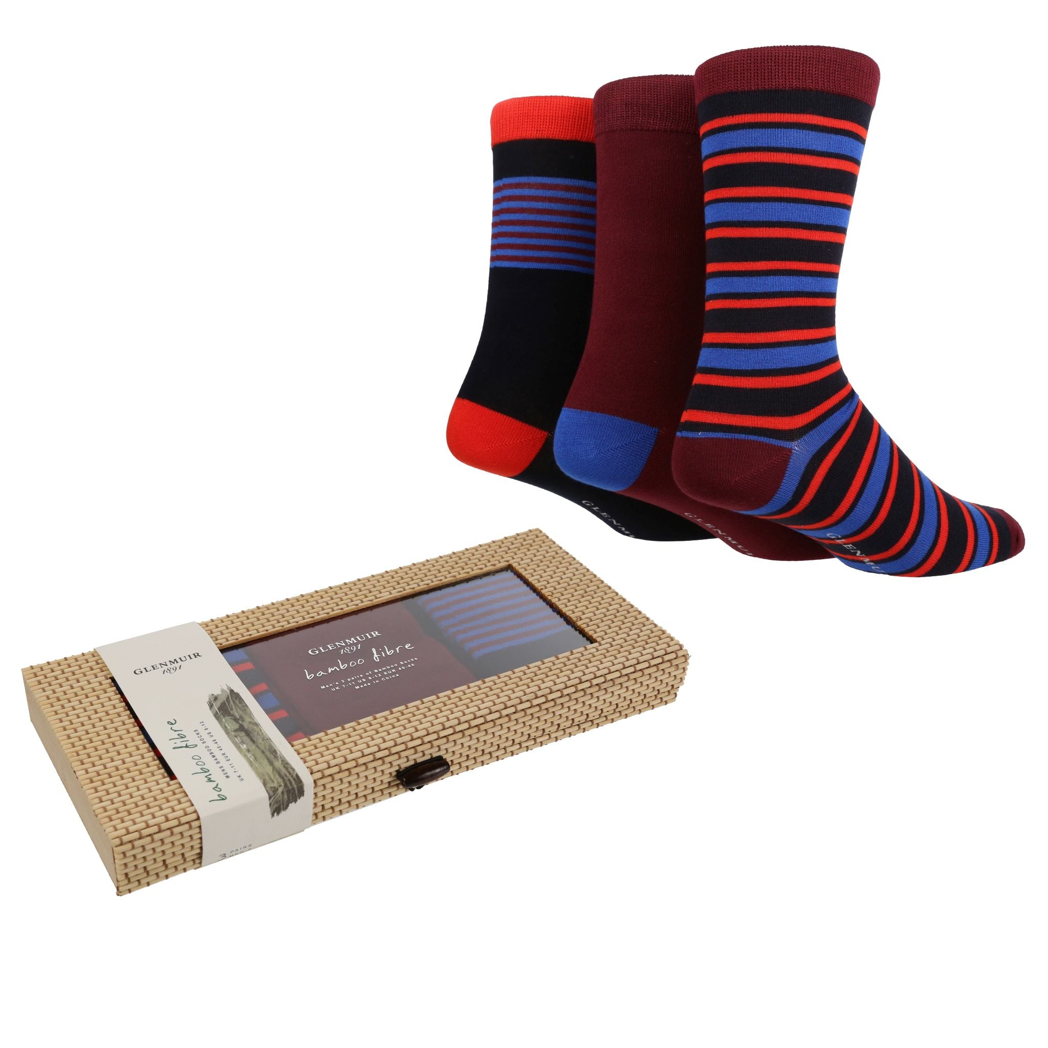 Glenmuir Men's 3 Pair Gift Boxed Bamboo Socks - Winetasting