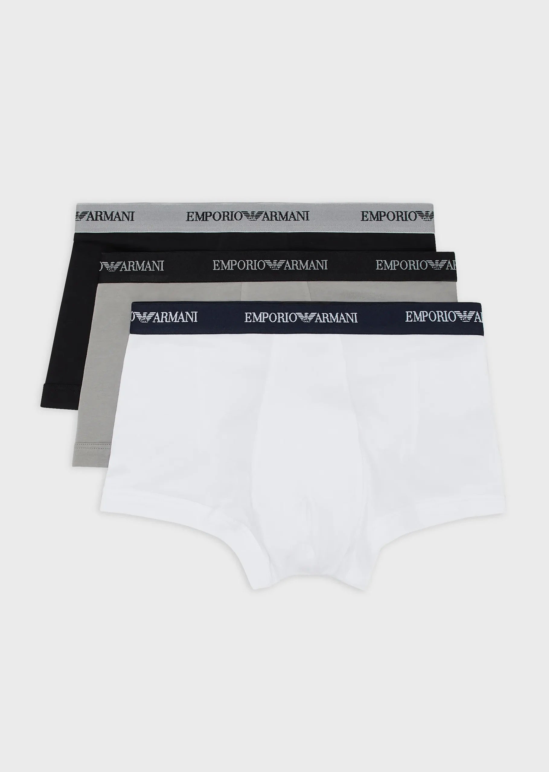 Emporio Armani 3 Pack Trunks - Stretch Cotton with Core Logo-BWG