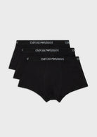 Emporio Armani 3-Pack Pure Cotton Boxer Trunks- Black