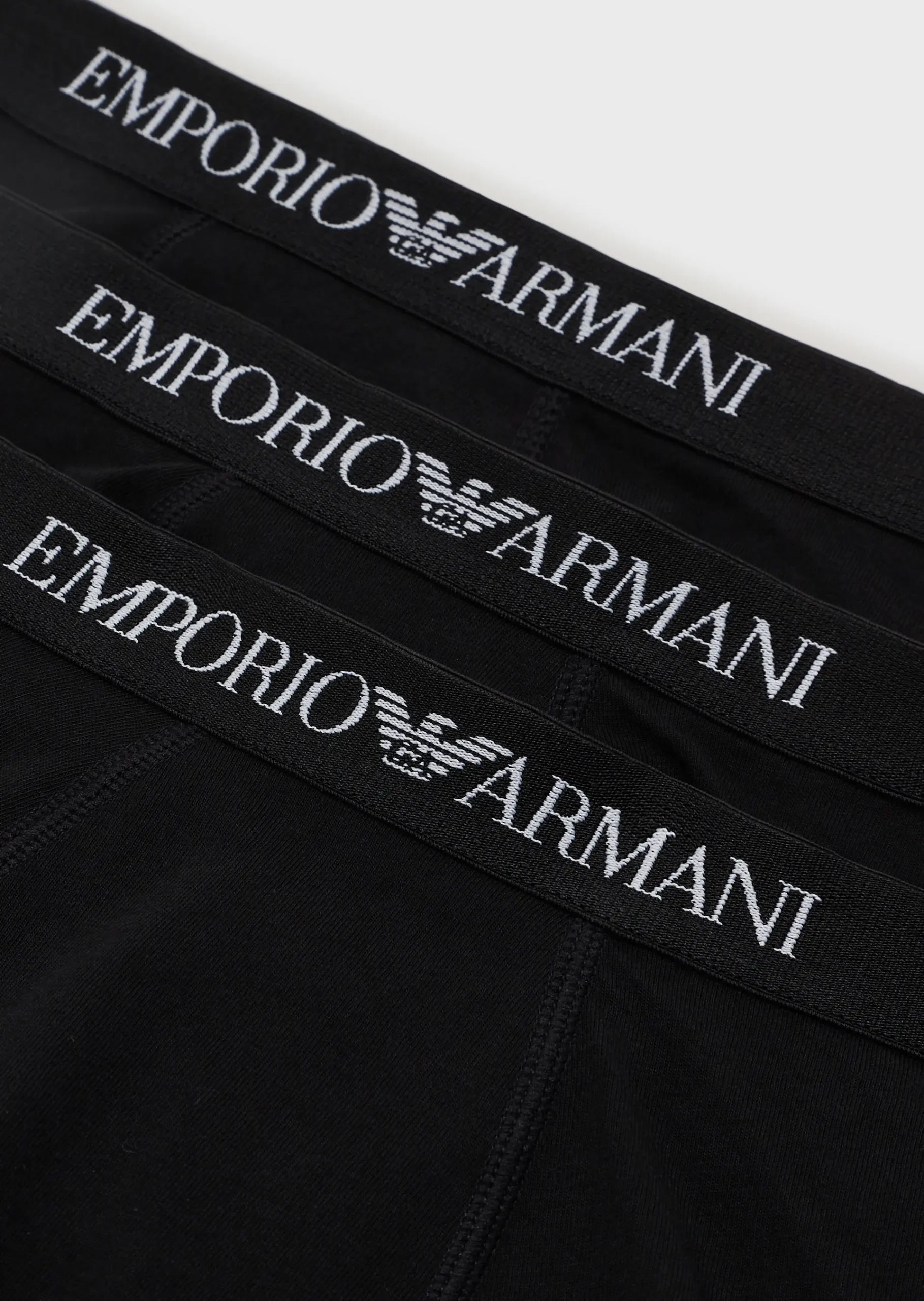 Emporio Armani 3-Pack Pure Cotton Boxer Trunks- Black