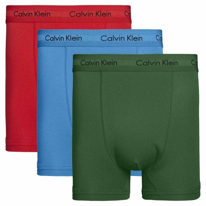 Calvin Klein 3 Pack Cotton Stretch - Boxer Shorts ( Eden / Vallarta Blue / Temper Red )