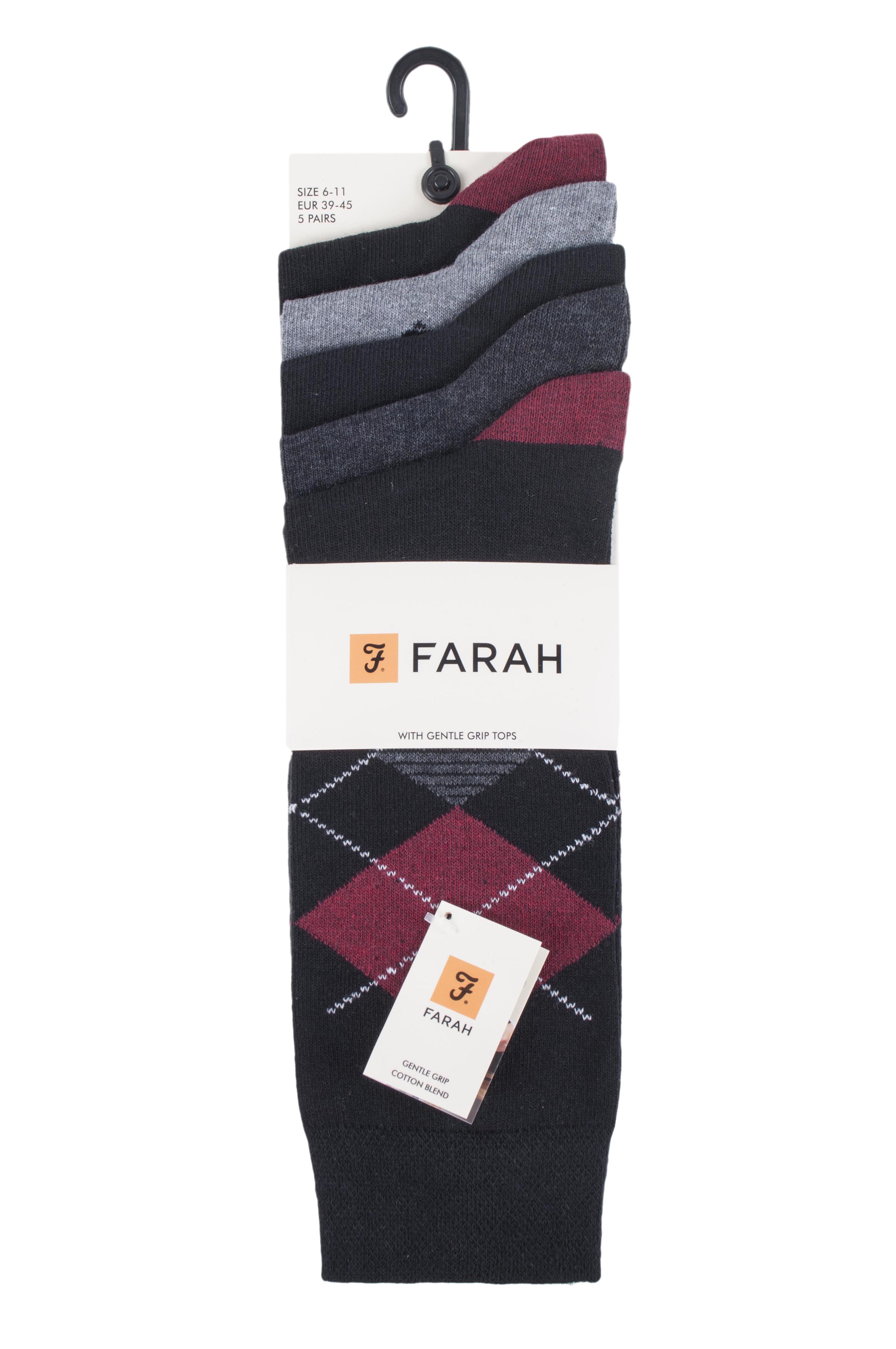 Mens 5 Pack Farah Cotton Rich Argyle Socks