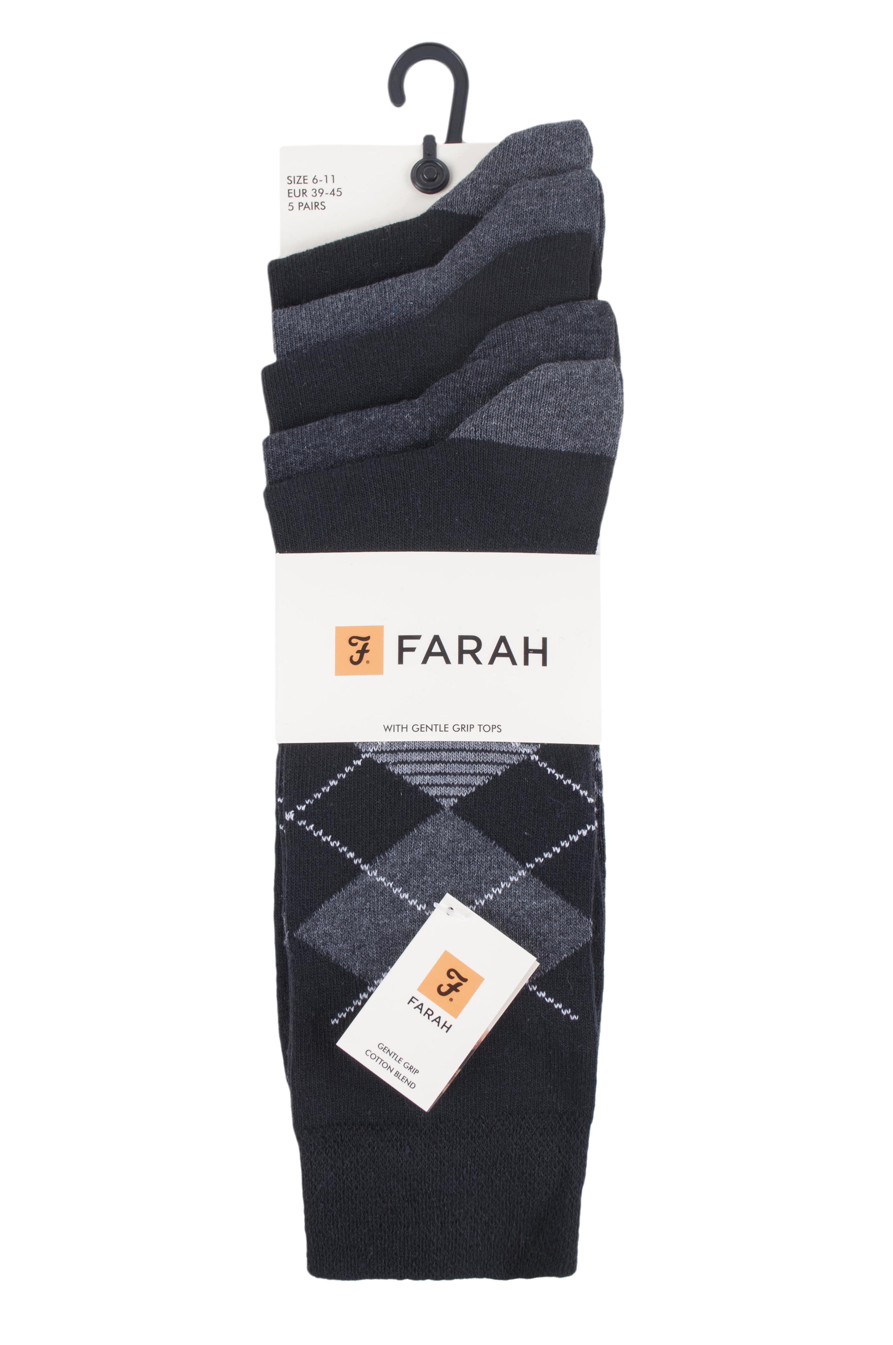 Mens 5 Pack Farah Cotton Rich Argyle Socks