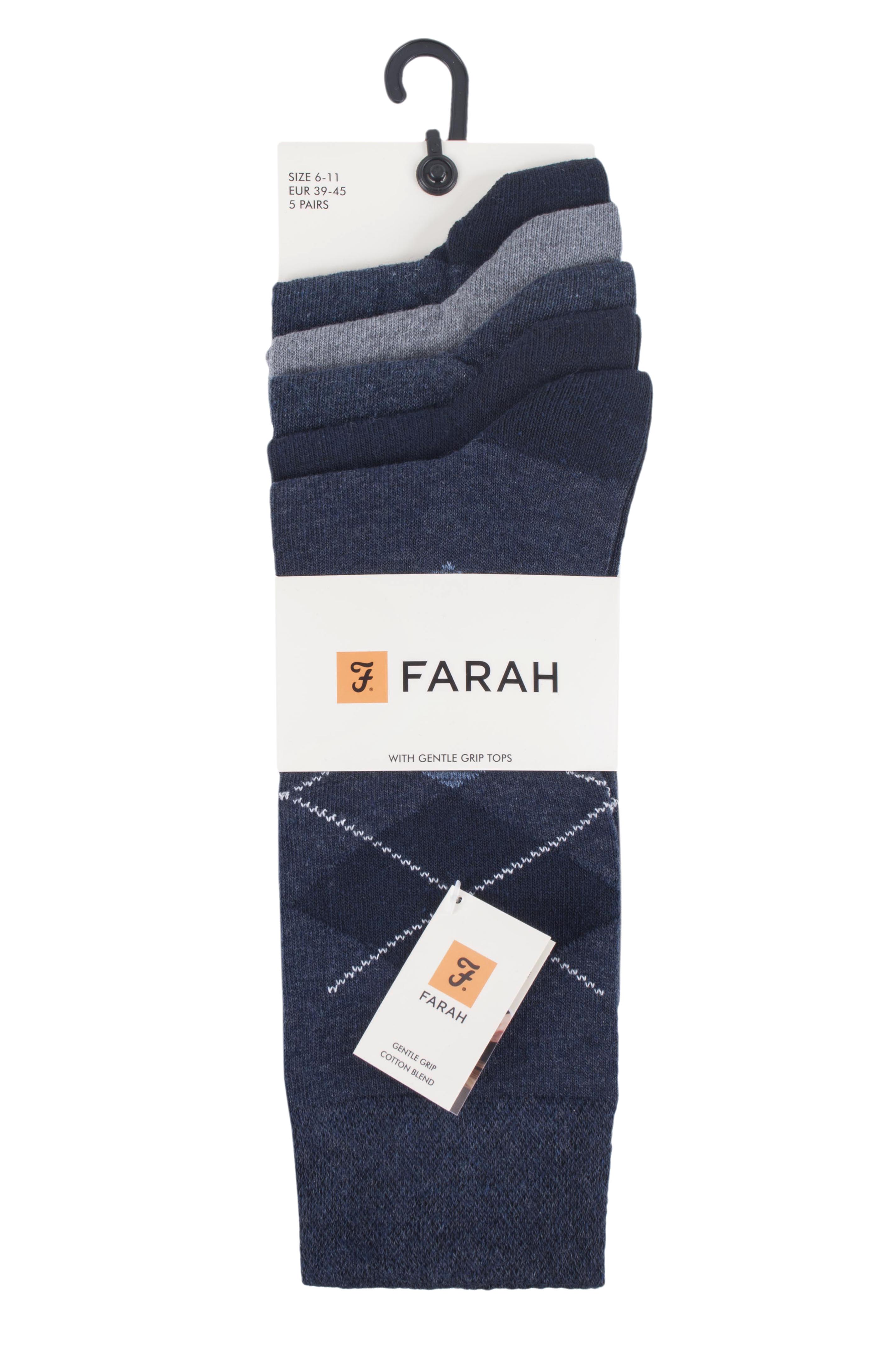 Mens 5 Pack Farah Cotton Rich Argyle Socks