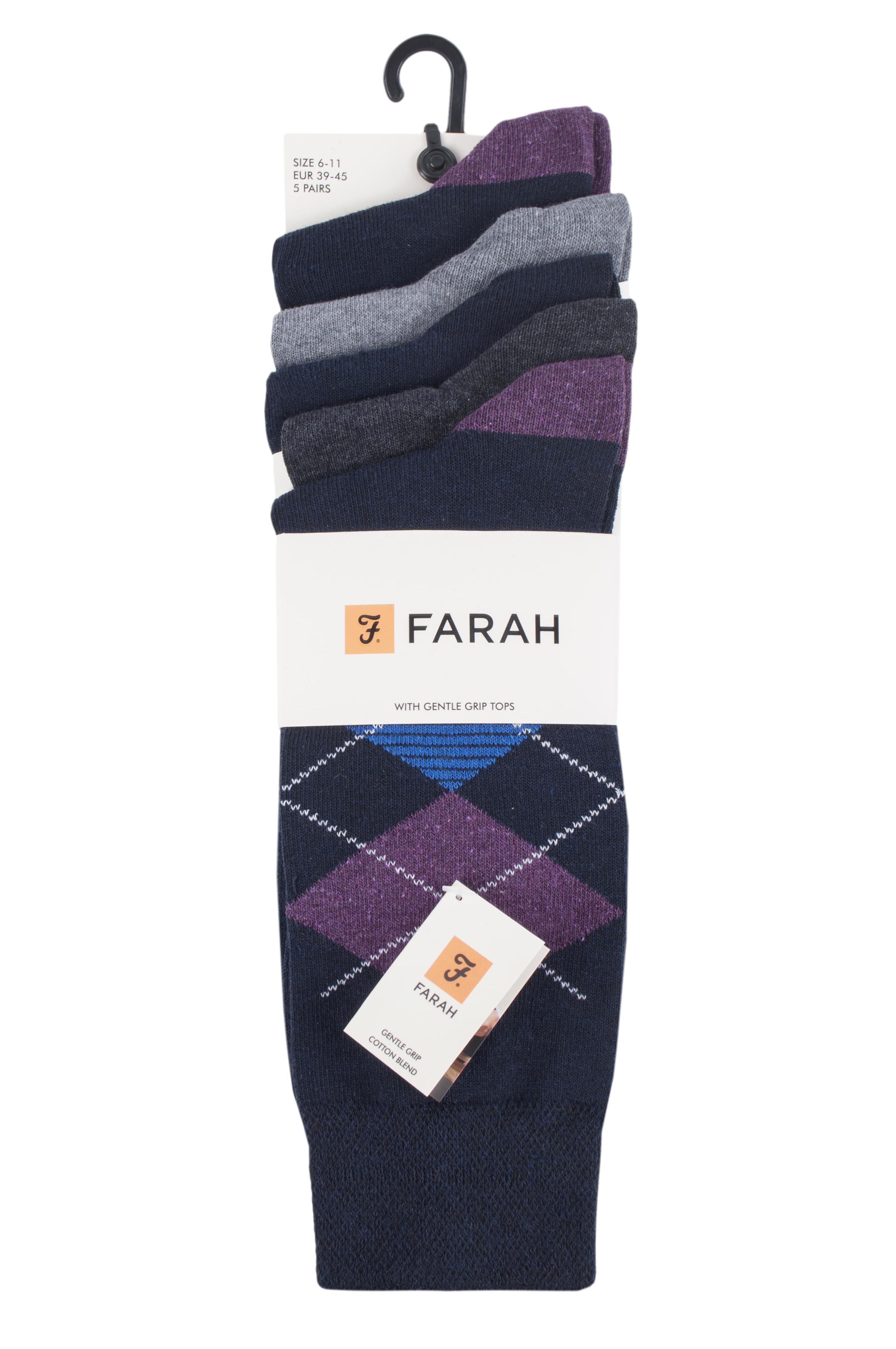 Mens 5 Pack Farah Cotton Rich Argyle Socks