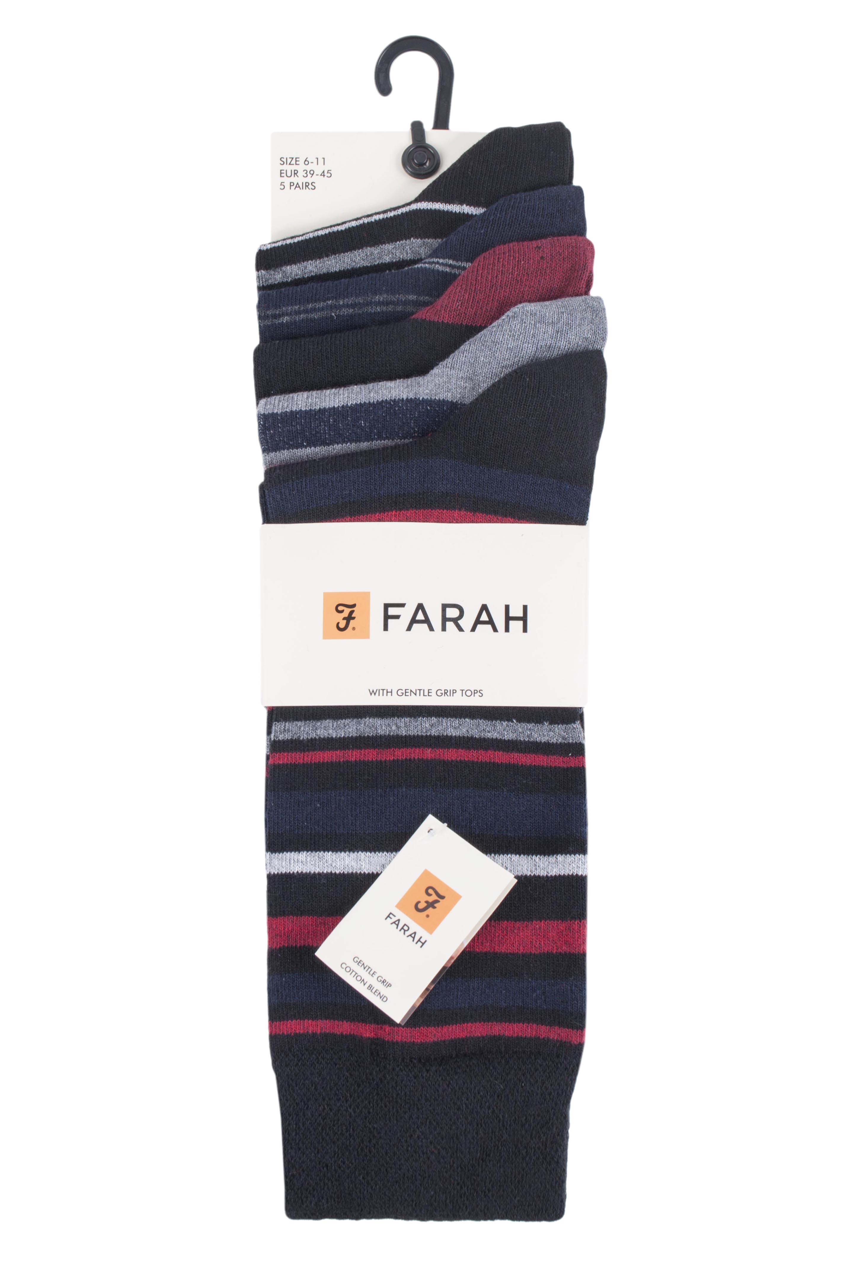 Farah Mens 5 Pack Cotton Rich Stripe Socks