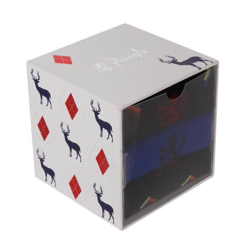 Pringle Mens 3 Pack Stag Cube Box With Navy/Blue Socks