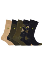 Lyle & Scott 5 Pack Mix Design Socks - Dark Olive-Argyle-Incense-Stripe-Black