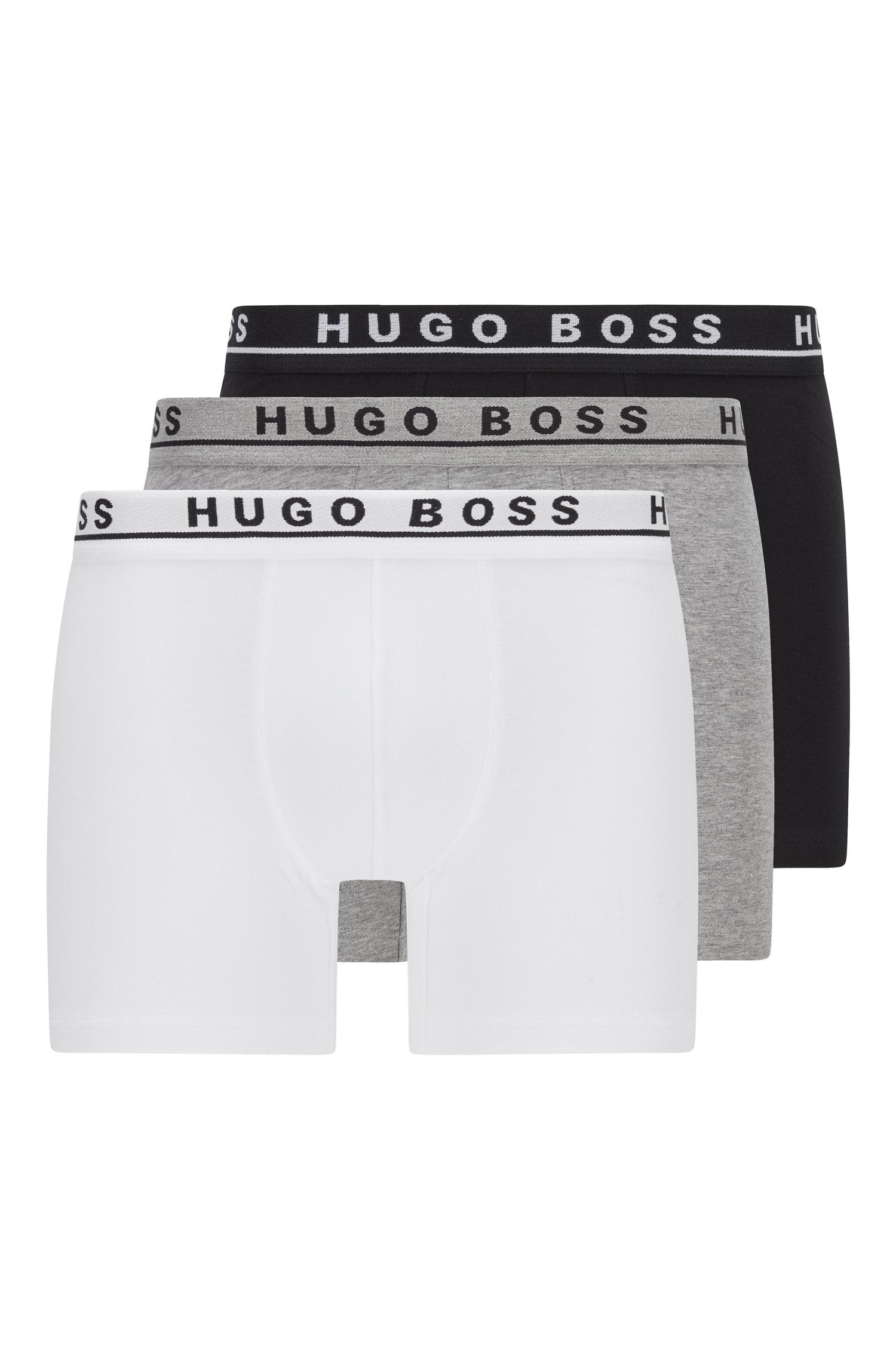 Hugo Boss 3 Pack of Stretch-Cotton Boxer Briefs - Black / White / Grey