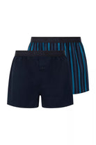 Hugo Boss Two-Pack Woven Boxers / Pyjama Shorts in Cotton Poplin - Dark Blue Stripes