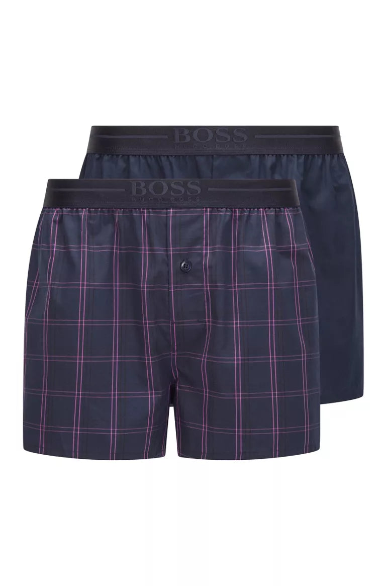 Boss Two-Pack Boxers / Pyjama Shorts in Cotton Poplin - Dark Blue Checks