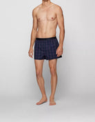 Boss Two-Pack Boxers / Pyjama Shorts in Cotton Poplin - Dark Blue Checks