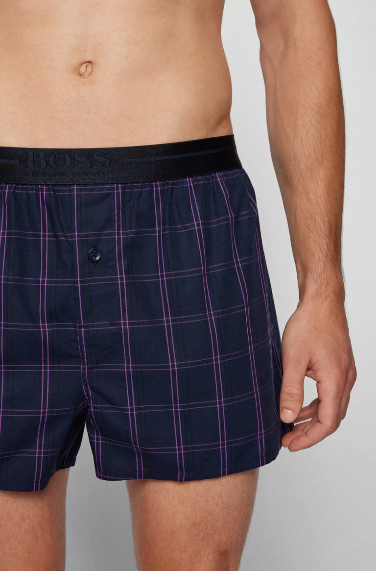 Boss Two-Pack Boxers / Pyjama Shorts in Cotton Poplin - Dark Blue Checks