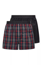 Boss Two-Pack Boxers / Pyjama Shorts in Cotton Poplin - Black/Red