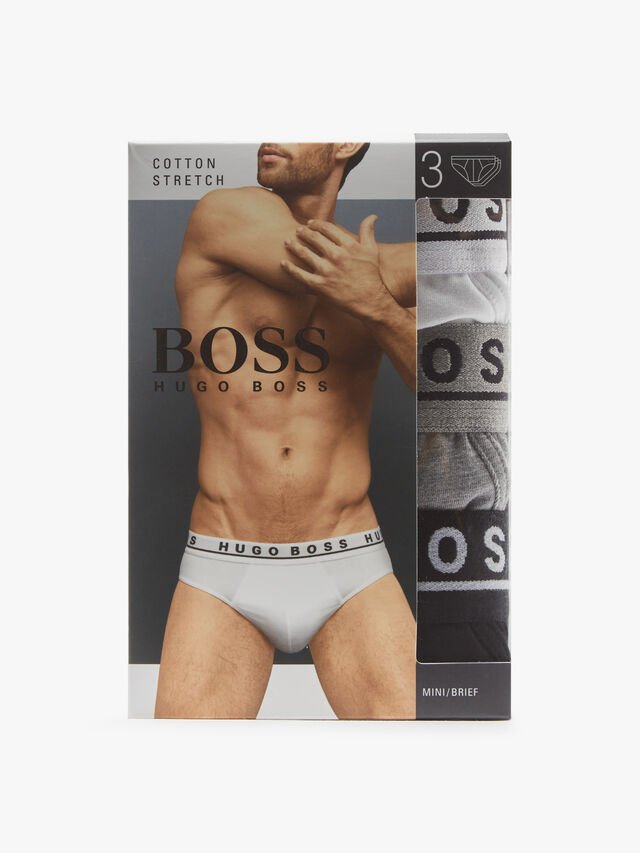 BOSS Men's - 3 Pack Stretch Cotton Briefs - Black/White/Grey