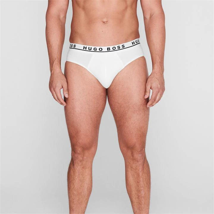 BOSS Men's - 3 Pack Stretch Cotton Briefs with Logo waistbands - White