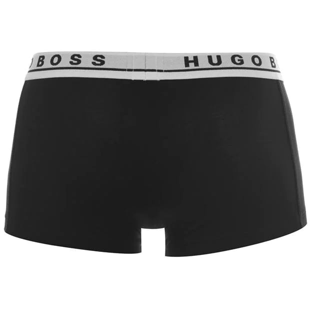 BOSS Stretch Cotton Boxer Trunks, Pack of 3 - Black With White Waistband