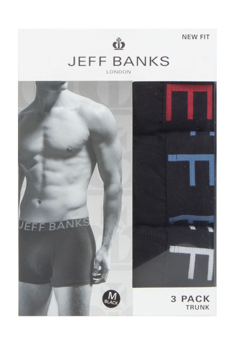 Jeff Banks Men's 3 Pack Black Cotton Trunks - All Black