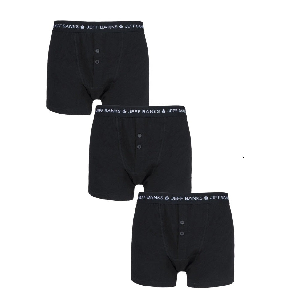 Jeff Banks 3 Pack Men's Marlow Button Boxer Shorts- All Navy