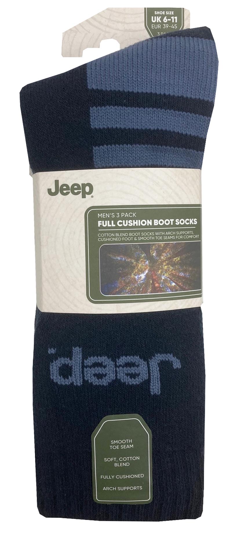 Jeep Mens Cotton Blend Boot Socks - 6-11 UK